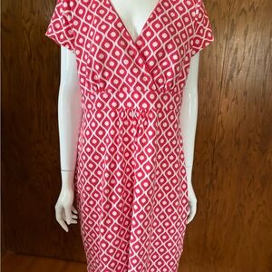 Pink and White Geometric Wrap Dress